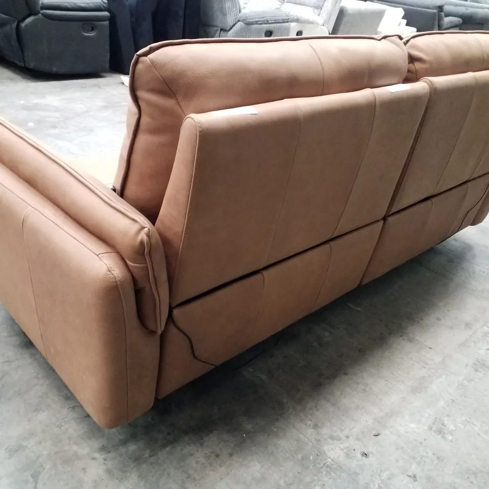 QUALITY ITALIAN DESIGNER BOLZANO 3 SEATER ELECTRIC RECLINER SOFA - TAN FAUX LEATHER