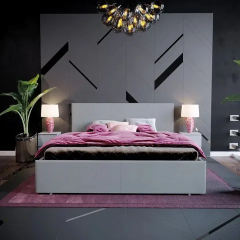 BOXED ENYA UPHOLSTERED DOUBLE OTTOMAN BED (3 BOXES)