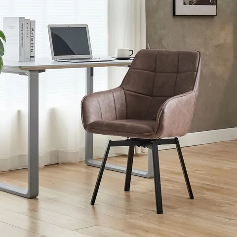 BOXED DANYL FAUX LEATHER SWIVEL DINING CHAIRS - BROWN