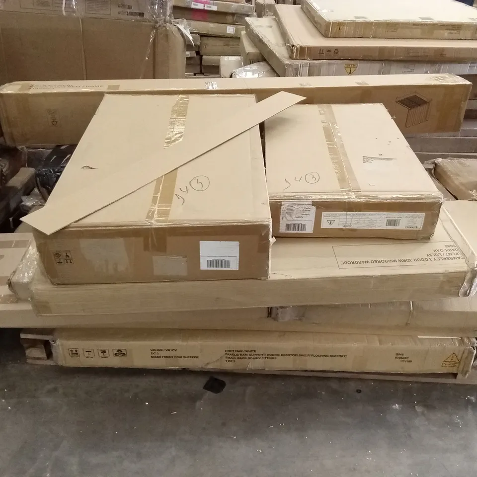 PALLET OF ASSORTED INCOMPLETE DESIGNER FURNITURE PARTS AND PIECES 