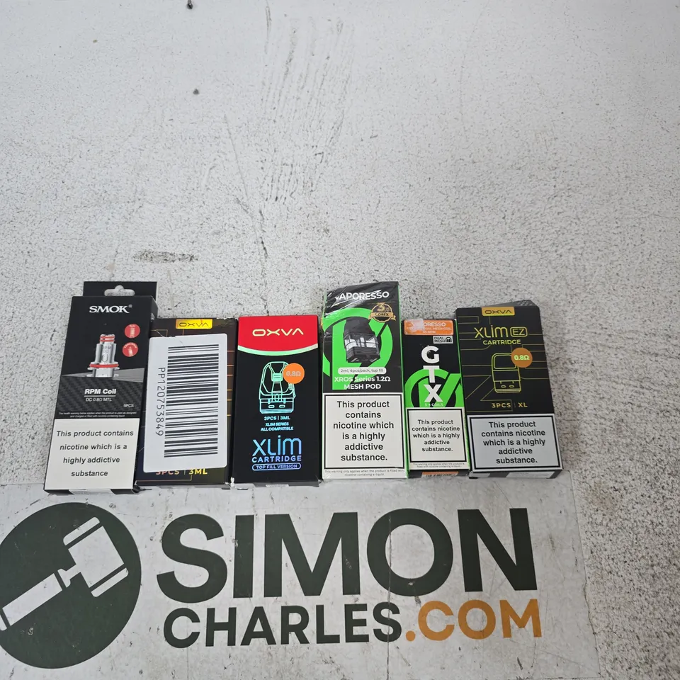 APPROXIMATELY 15 ASSORTED E-CIG PRODUCTS AND ACCESSORIES TO INCLUDE OXVA, SNOK, VAPORESSO ETC