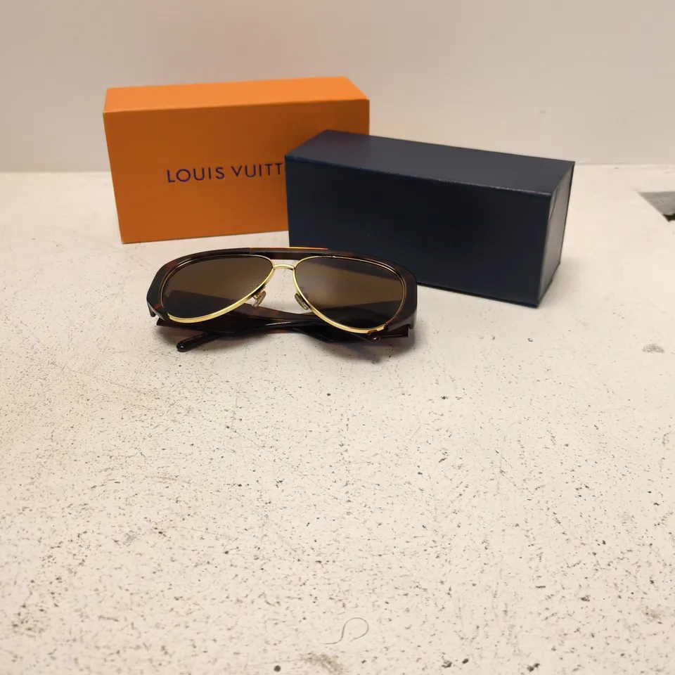 LOUIS VUITTON SUNGLASSES – TORTOISESHELL ACETATE, GOLD-TONE LV LOGOS ON TEMPLES