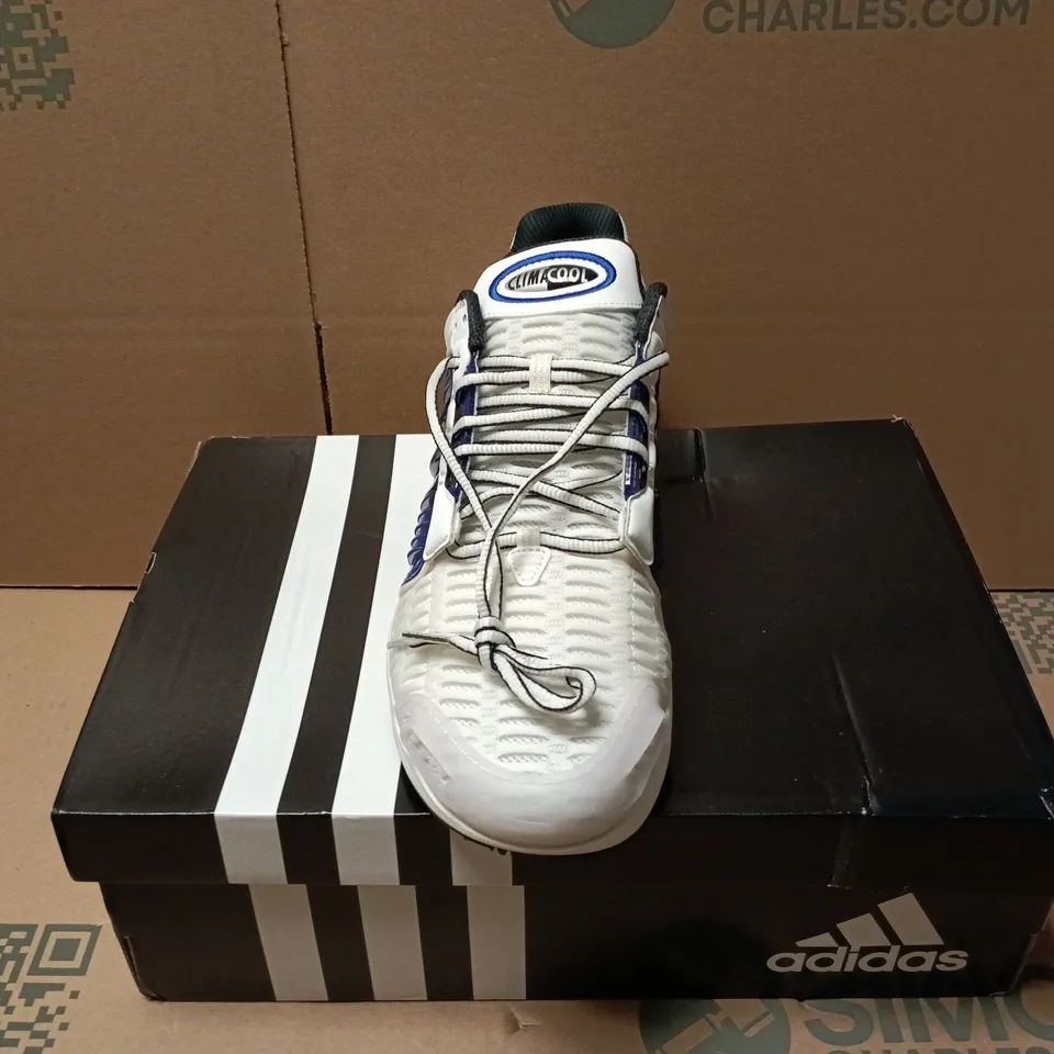 BOXED PAIR OF ADIDAS CLIMACOOL TRAINERS IN WHITE/BLUE - UK 11
