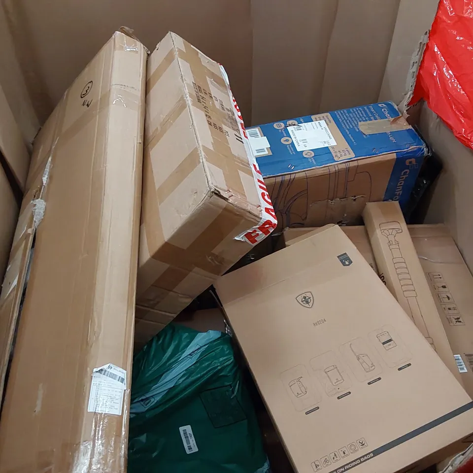 PALLET OF ASSORTED ITEMS INCLUDING: DESK CHAIR, EXERCISE BENCH, LARGE DESIGNER RUG, MULTIFUNCTIONAL CLOTHES DRYER, ICE BATH TUB