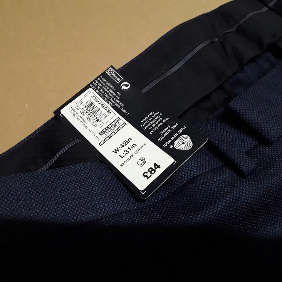 M&S SARTORIAL REGULAR FIT BLUE TROUSERS - W42 REG 31