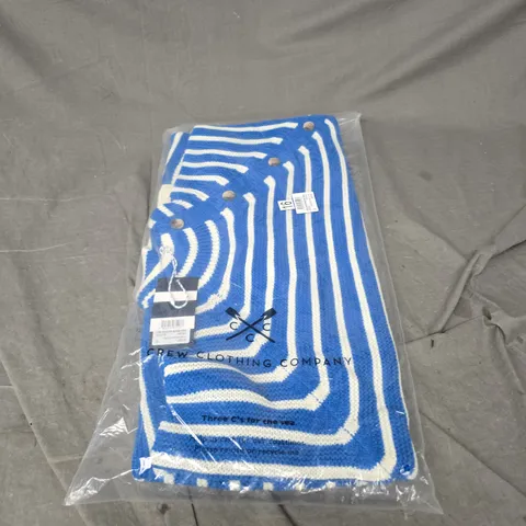 CREW CLOTHING COMPANY FUNNEL NECK BUTTON SHOULDER JUMPER IN BLUE/WHITE SIZE 16