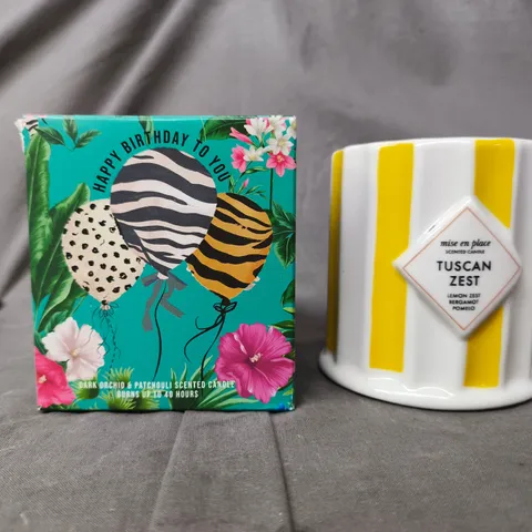 APPROXIMATELY 10 ASSORTED HOUSEHOLD ITEMS TO INCLUDE TUSCAN ZEST SCENTED CANDLE, ETC