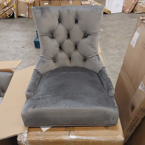 BOXED VERONA DINING CHAIR IN GREY VELVET WITH BLACK LEGS - SET OF 2