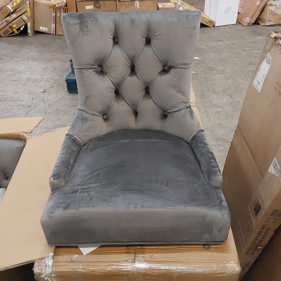 BOXED VERONA DINING CHAIR IN GREY VELVET WITH BLACK LEGS - SET OF 2