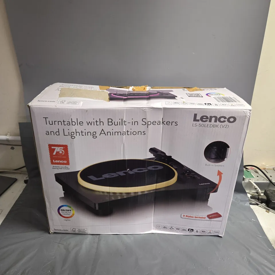 BOXED LENCO LS-50LEDBK V2 LED TURNTABLE WITH BUILT IN SPEAKERS 