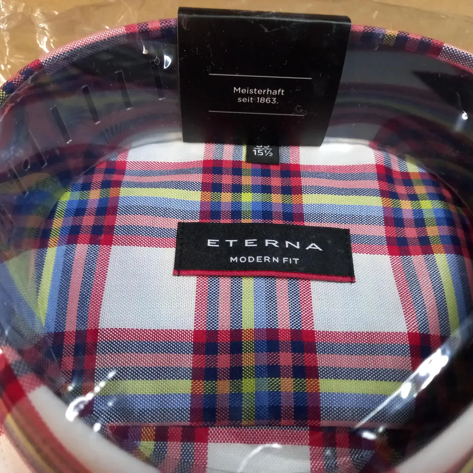 PACKAGED ETERNA WHITE/MULTI CHECK MENS SHIRT - SIZE 15.5 NECK