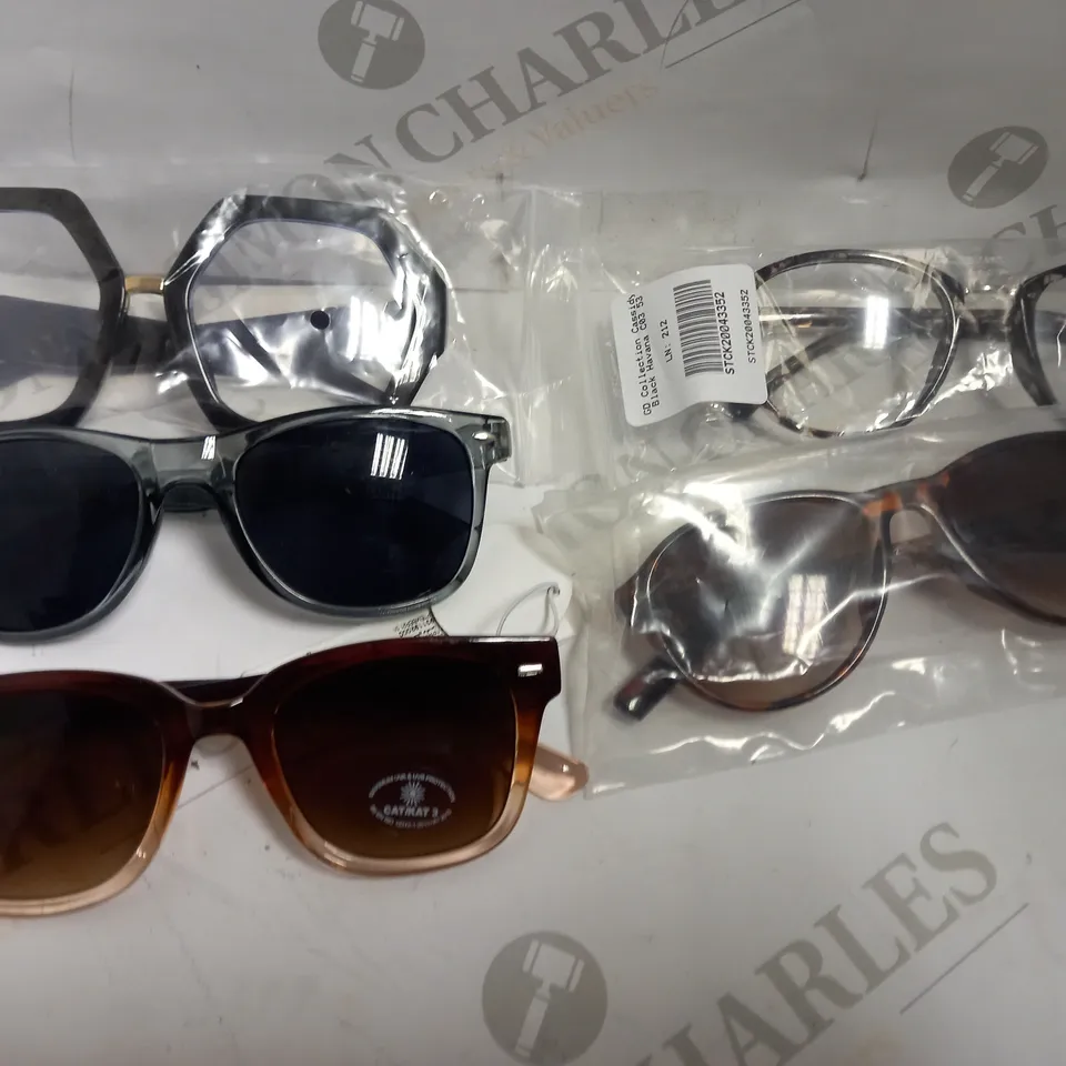 BOX OF APPROX 10 ITEMS INCLUDING ASSORTED PRESCRIPTION GLASSES AND SUNGLASSES IN VARIOUS STYLES AND SIZES