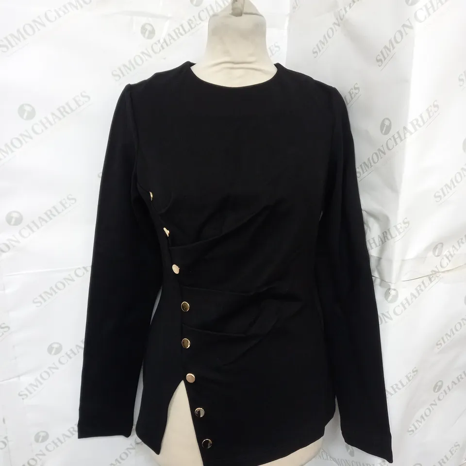 KAREN MILLEN PONTE TUCK LONG SLEEVE TOP IN BLACK SIZE 8