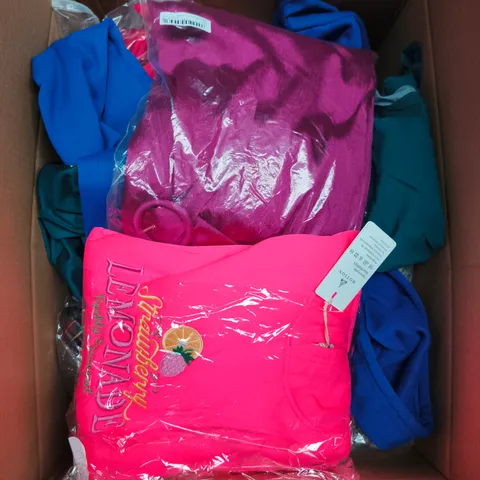 LARGE BOX OF APPROXIMATELY 25 ASSORTED CLOTHING ITEMS IN VARIOUS COLOURS, STYLES AND SIZES - COLLECTION ONLY