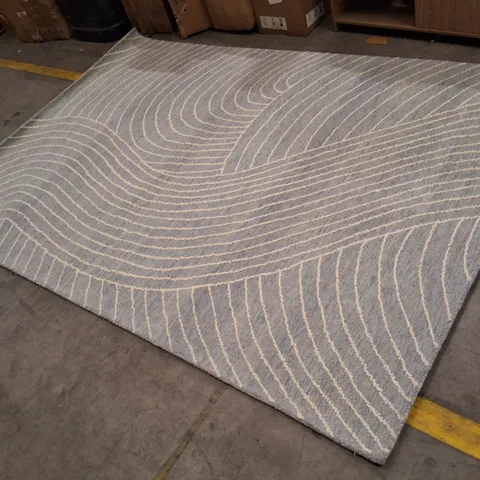 GREY AREA RUG WITH WHITE WAVE PATTERN APPROXIMATELY 200×290CM