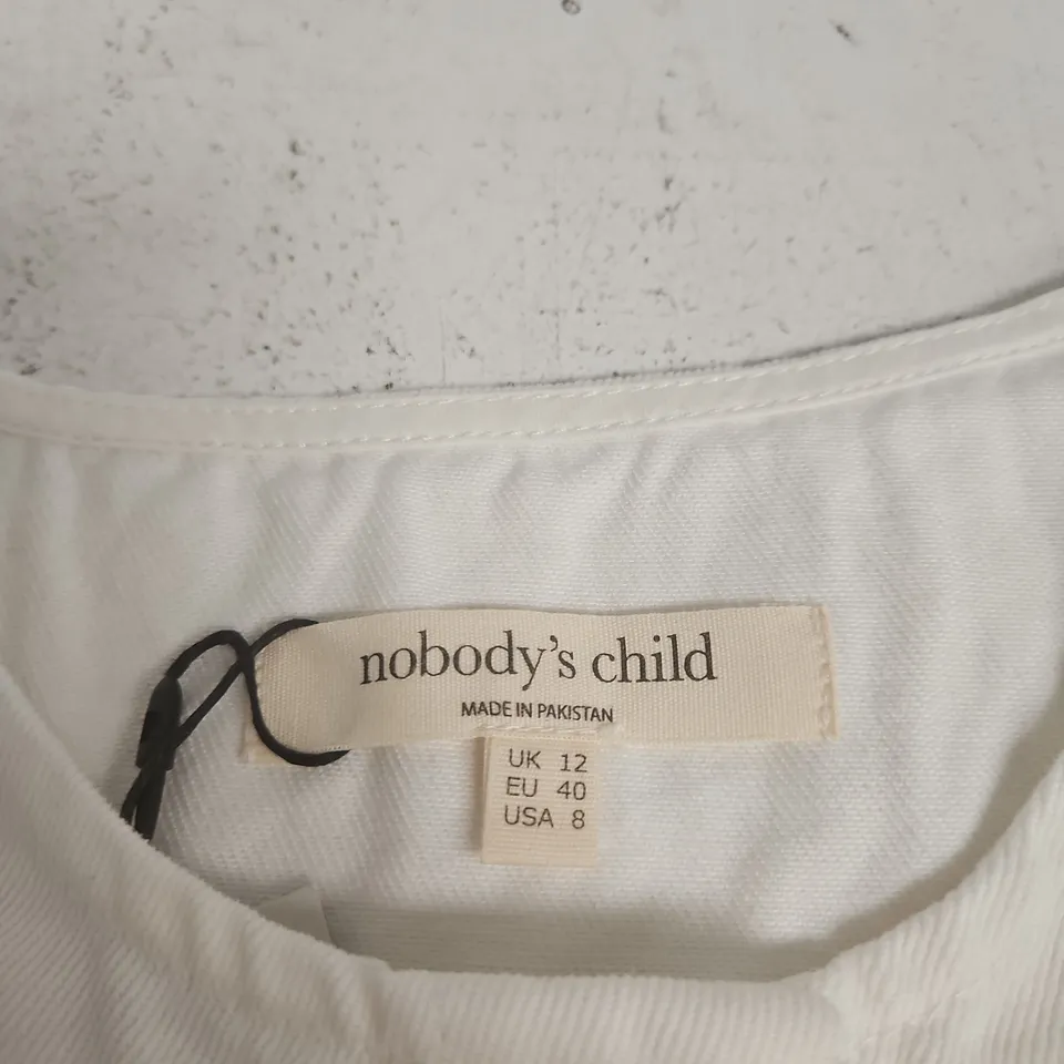 NOBODY'S CHILD DENIM NED MINI DRESS – CREAM/WHITE, UK 12 (EU 40, USA 8)