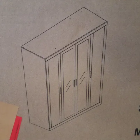 BOXED 4 DOOR WARDROBE WITH MIRROR - WHITE (2 BOXES)