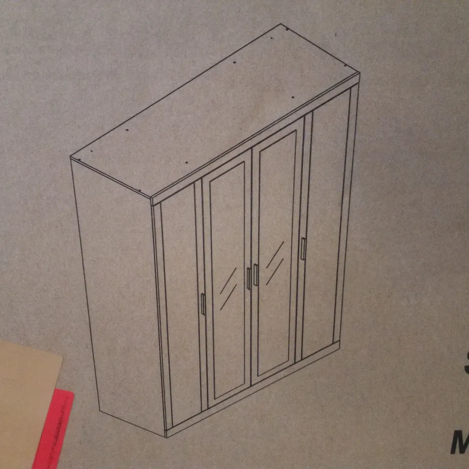 BOXED 4 DOOR WARDROBE WITH MIRROR - WHITE (2 BOXES)
