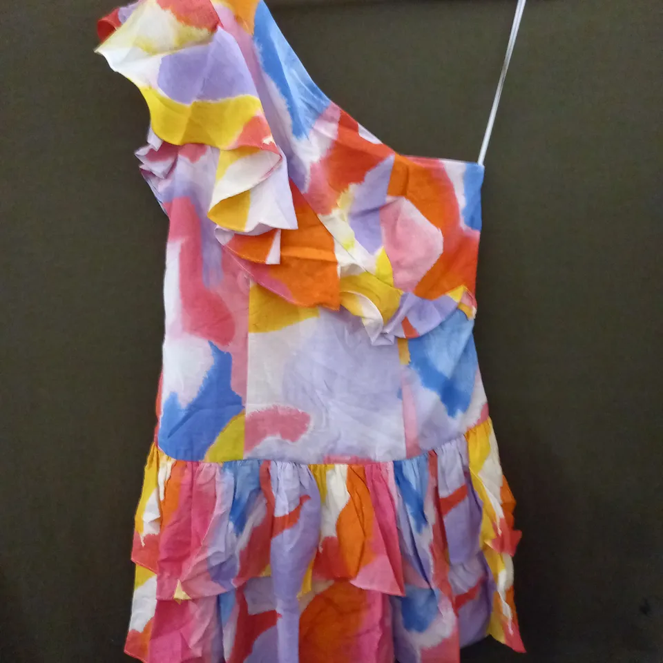 FRENCH CONNECTION SINGLE SHOULDER SUMMER MULTICOLOUR DRESS - SIZE 12