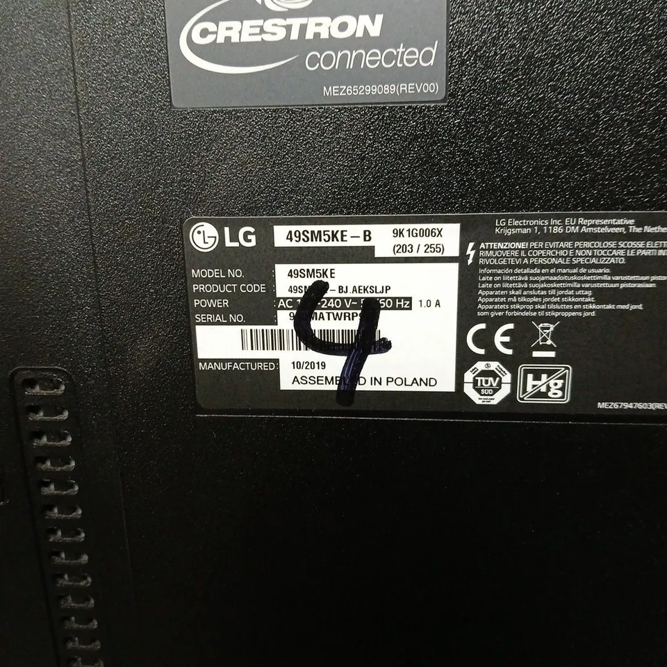 LG 49SM5KE-B 49-INCH TELEVISION / DISPLAY – CRESTRON CONNECTED. BOXED. NO POWER SUPPLY OR ACCESSORIES.