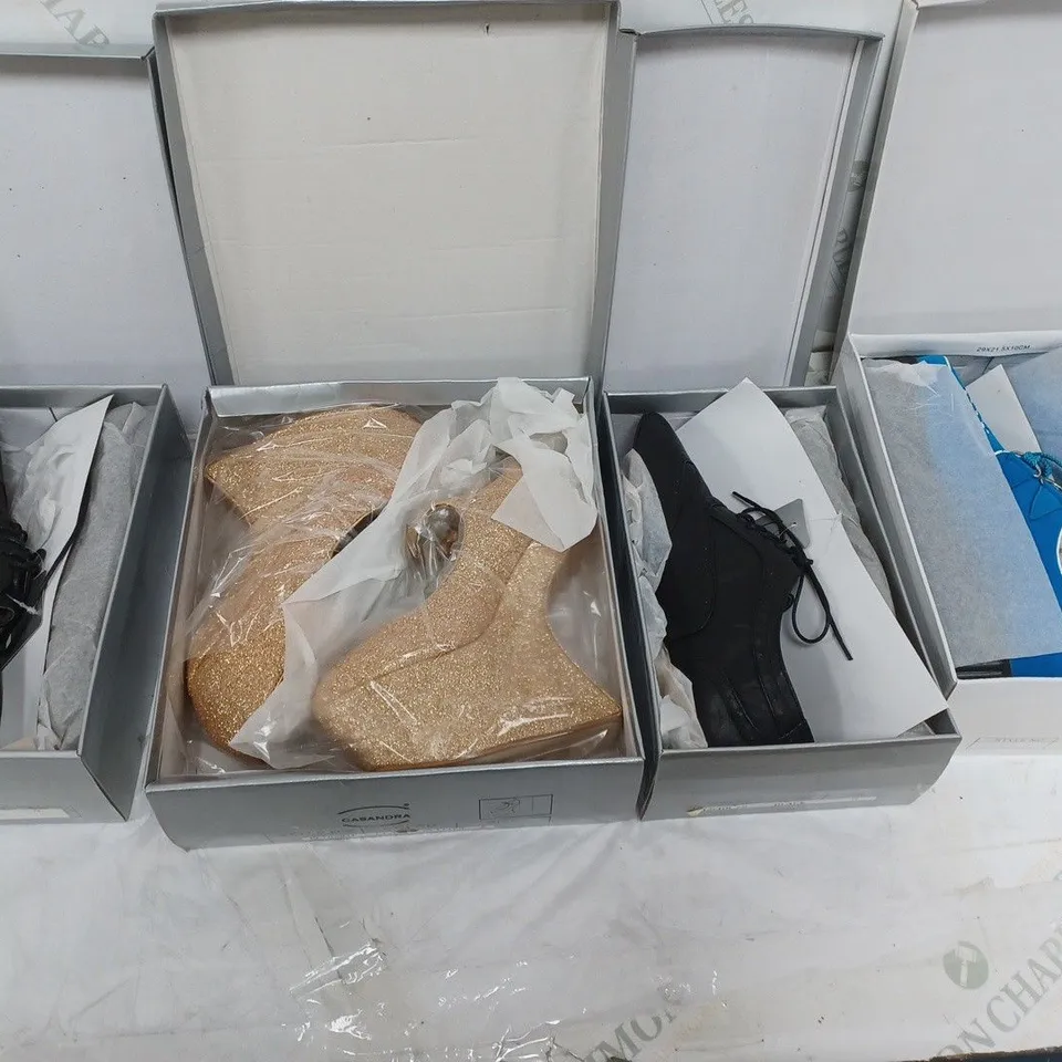 LARGE BOX OF APPROXIMATELY 10 ASSORTED BOXED SHOES TO INCLUDE BOOTS AND HEELS ETC.