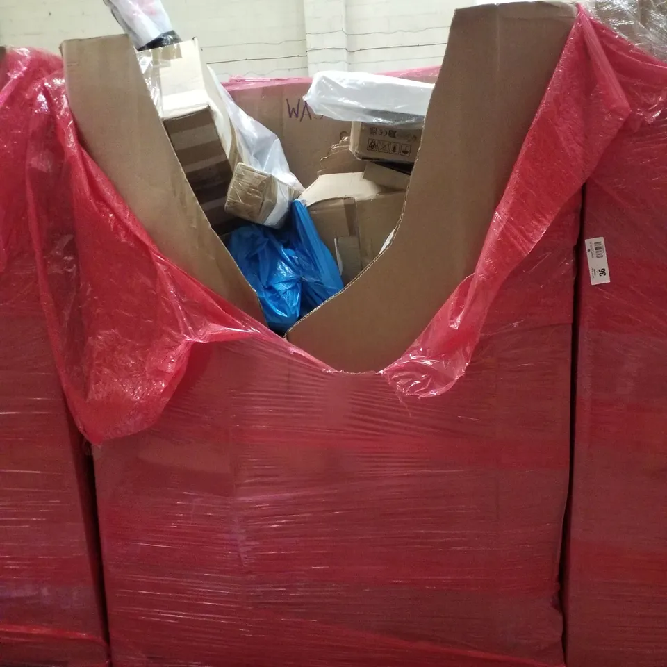 PALLET CONTAINING VARIOUS ASSORTED BOXED HOUSEHOLD ITEMS TO INCLUDE: SMART TOWER FAN,STORAGE BOX, HAUCK STROLLER, TENT, EXTENDABLE WATER BRUSH 4.6M AND LOTS MORE UNMARKED BOXED ITEMS 