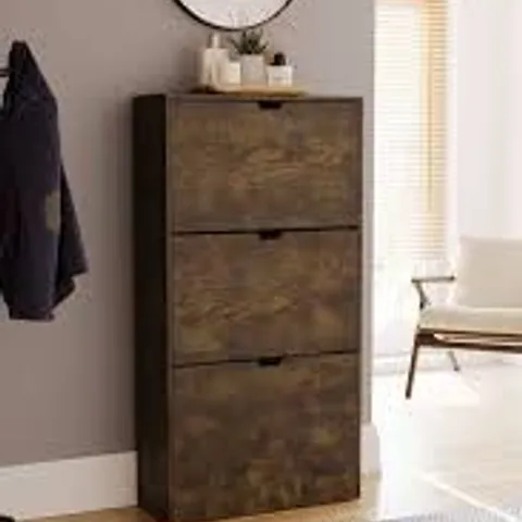 BOXED VIDA 3 DRAWER SHOE CABINET - DARK WOOD (1 BOX)