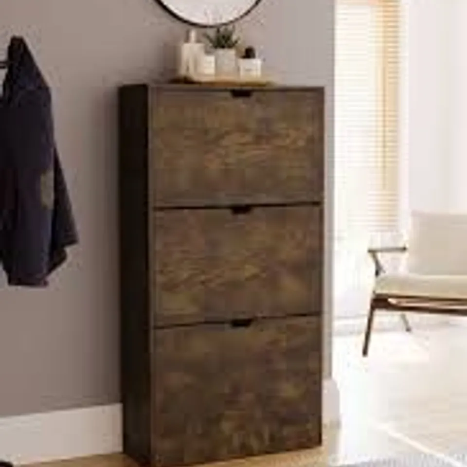 BOXED VIDA 3 DRAWER SHOE CABINET - DARK WOOD (1 BOX)
