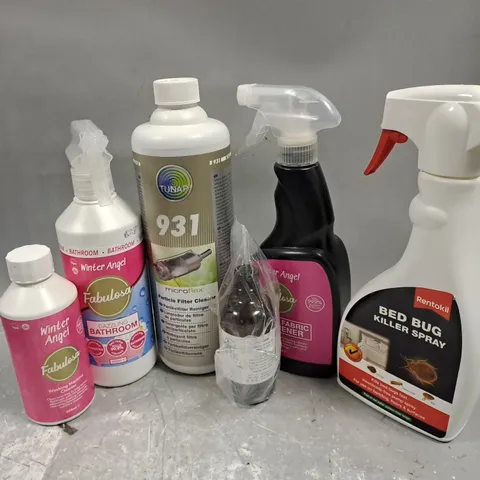 APPROXIMATELY 15 ASSORTED LIQUIDS TO INCLUDE RENTOKILL BED BUG SPRAY, PARTICLE FILTER CLEANER, WINTER ANGEL FABULOSA WASHING MACHINE, ETC - COLLECTION ONLY