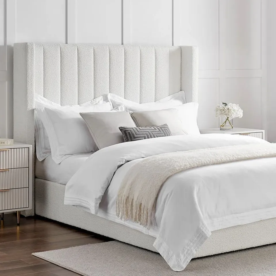 BOXED DUSK MADISON BOUCLÉ OTTOMAN STORAGE BED - OFF WHITE // SIZE: 6FT SUPERKING (2 BOXES)
