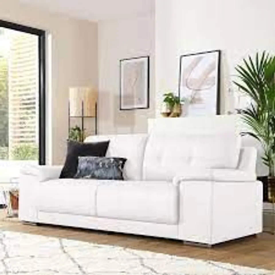 BOXED DESIGNER KANSAS WHITE LEATHER THREE SEATER SOFA