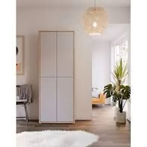 BOXED FORTE ALICE SPRINGS HALLWAY CABINET WITH 4 DOORS AND 8 SHELVES - SECRET GREY/ARTISAN OAK (2 BOXES)