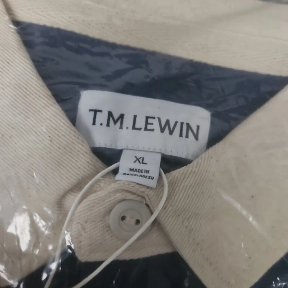 BAGGED TM LEWIN RUGBY POLO SHIRT - NAVY WITH CREAM COLLAR, XL