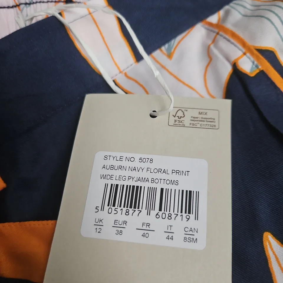 CYBERJAMMIES AUBURN NAVY FLORAL PRINT WIDE-LEG PYJAMA BOTTOMS – UK 12