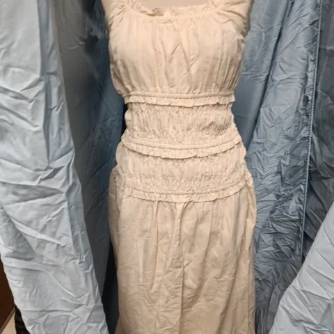 PRETTYLITTLETHING CREAM STRAPPY LINEN-LOOK MAXI DRESS, UK SIZE 10
