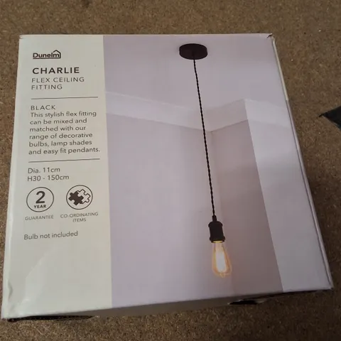 BOXED DUNELM CHARLIE FLEX CEILING FITTING – BLACK PENDANT LIGHT