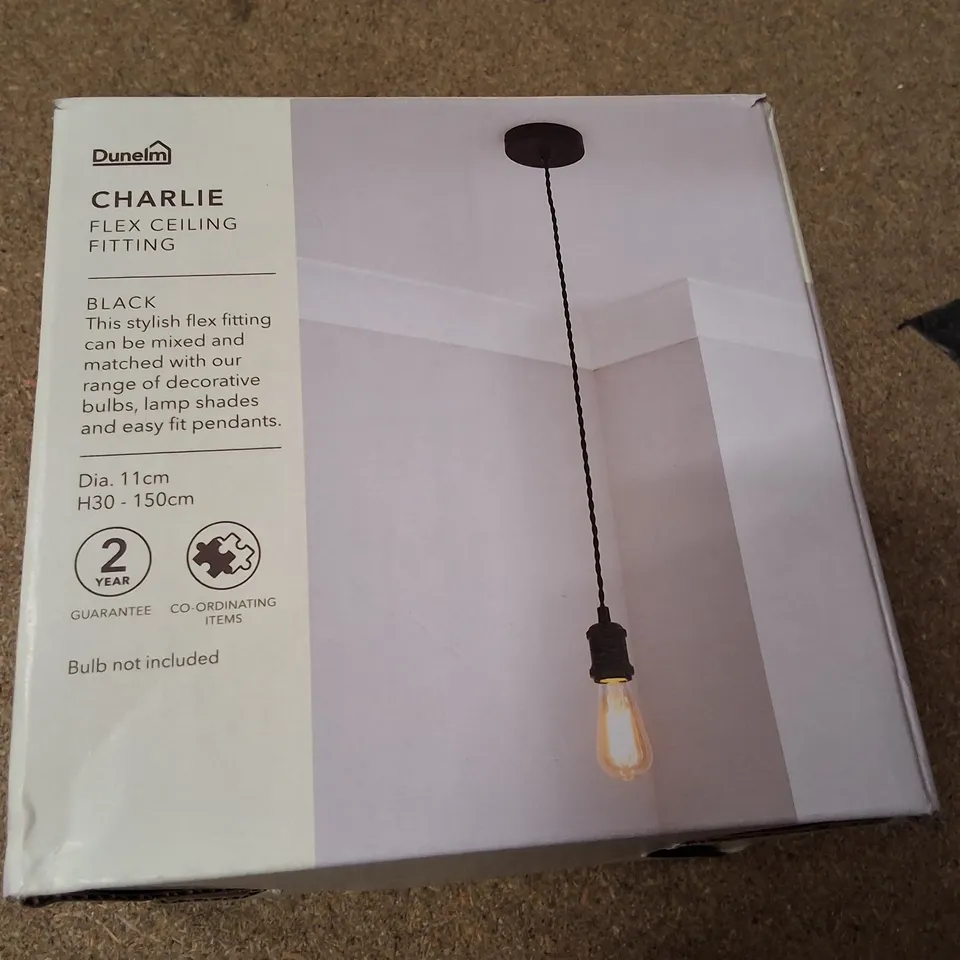 BOXED DUNELM CHARLIE FLEX CEILING FITTING – BLACK PENDANT LIGHT