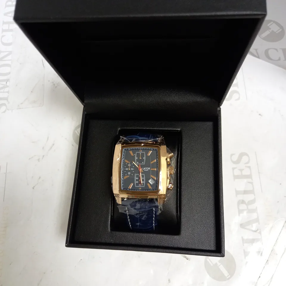 LATOR CALIBRE BLUE TRIPLE DIAL LEATHER STRAP WATCH RRP £585
