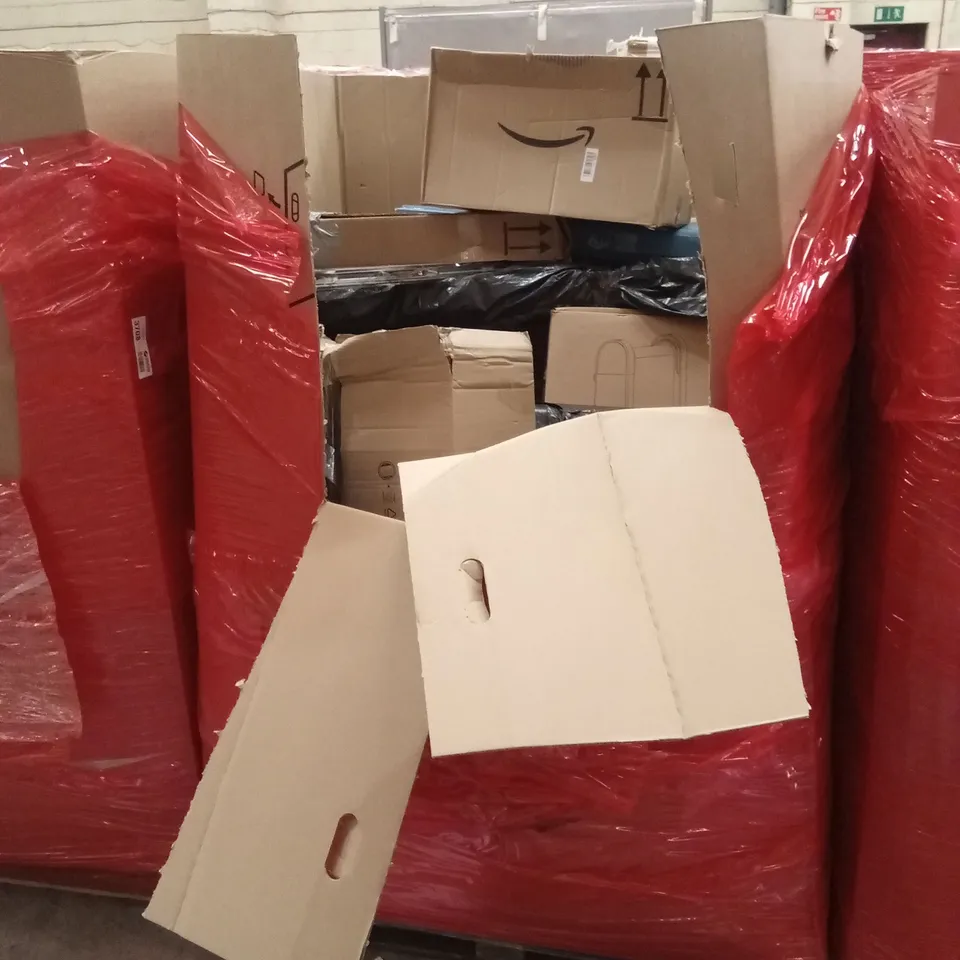 PALLET OF ASSORTED HOUSEHOLD GOODS AND PRODUCTS TO INCLUDE; BLINDS, WALKING PAD, BOXED FURNITURE ETC