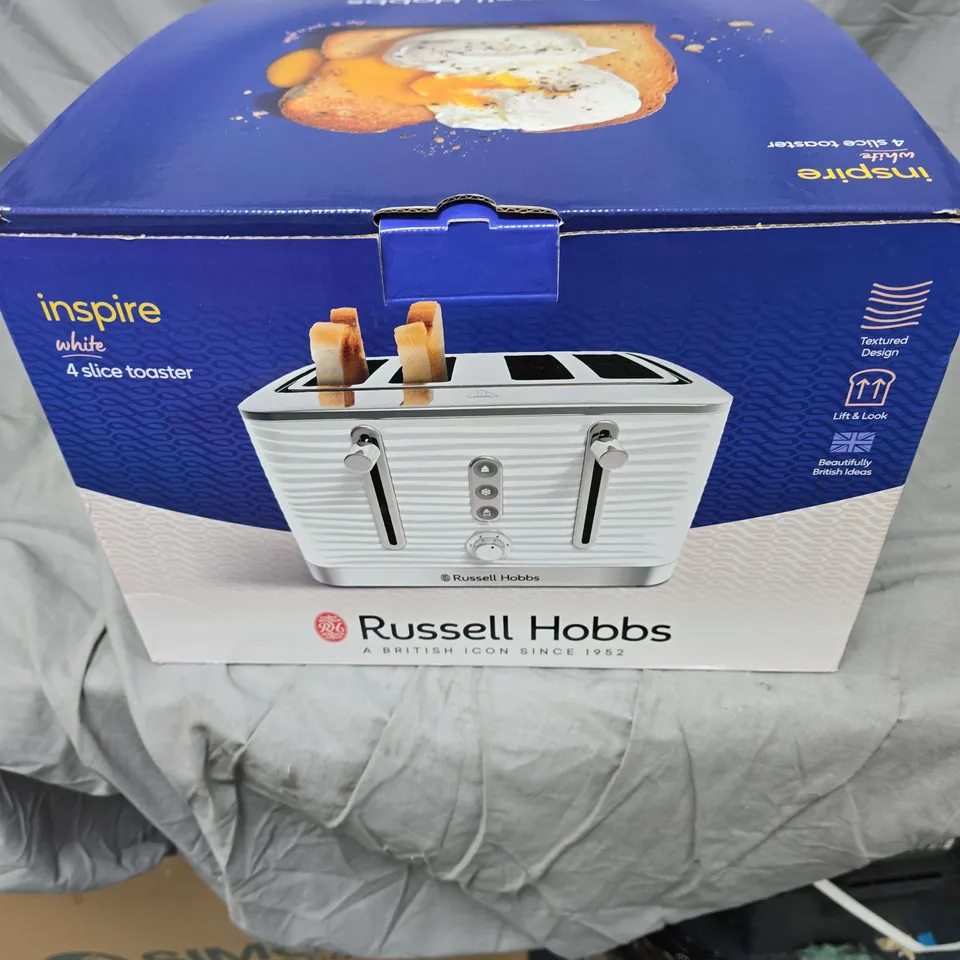 RUSSELL HOBBS INSPIRE WHITE 4-SLICE TOASTER – BOXED