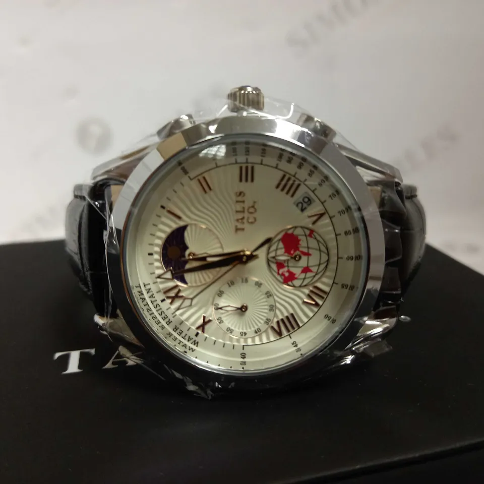 TALIS CO TRIPLE DIAL BLACK LEATHER STRAP WATCH RRP £550