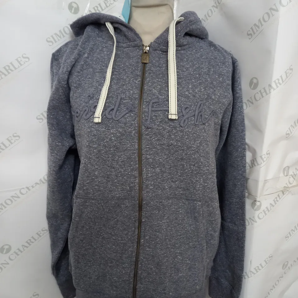WEIRD FISH TAMI SNOW MARL BRANDED FULL ZIP HOODY IN NAVY SIZE 12