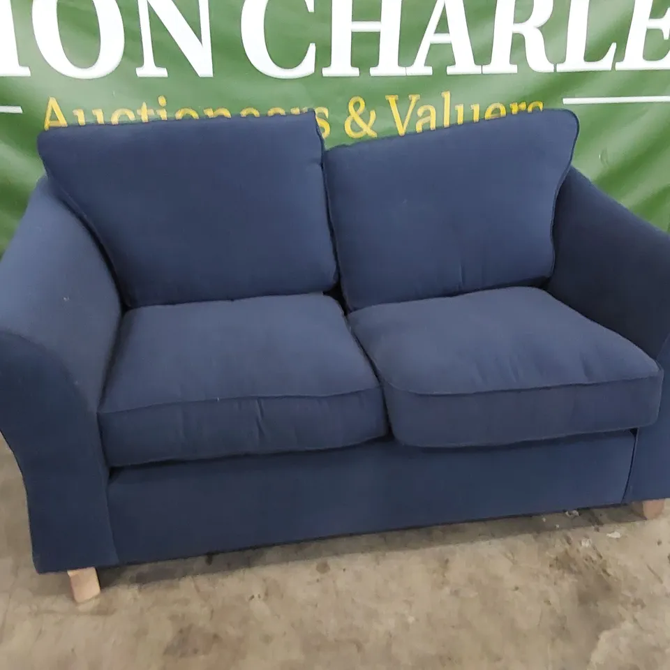 DESIGNER 2 SEATER SOFA IN NAVY BLUE FABRIC