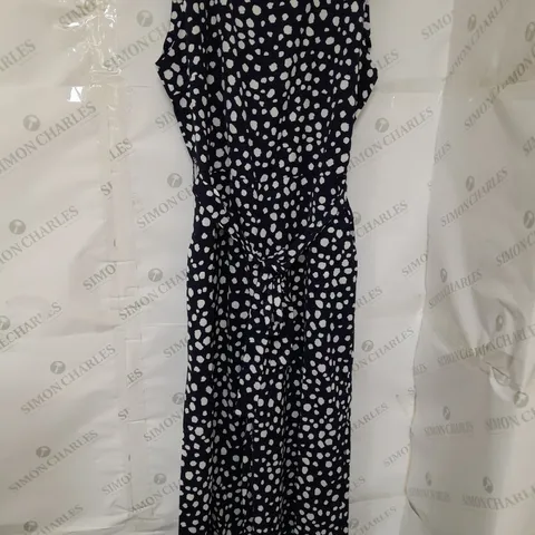MELA LONDON SLEEVELESS TIE WAIST JUMPSUIT IN NAVY WHITE SPOTS SIZE 12