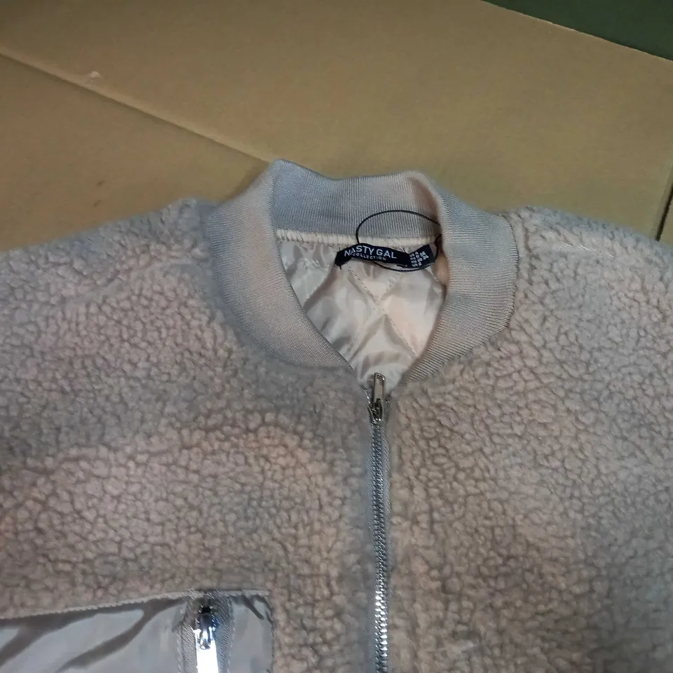 NASTY GAL LATTE BORG OVERSIZED ZIPPED JACKET - SIZE 8