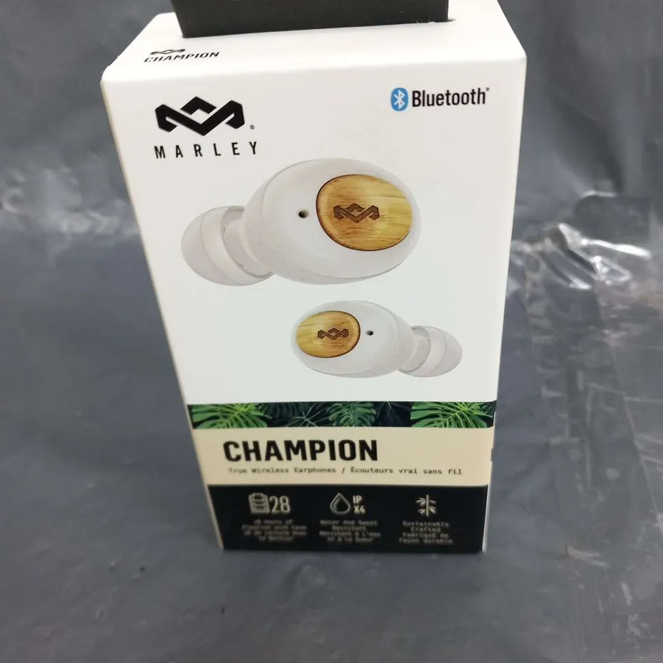 APPROXIMATELY 24 BOXED HOUSE OF MARLEY CHAMPION WIRELESS BLUETOOTH EARPHONES EM-JE131-CE