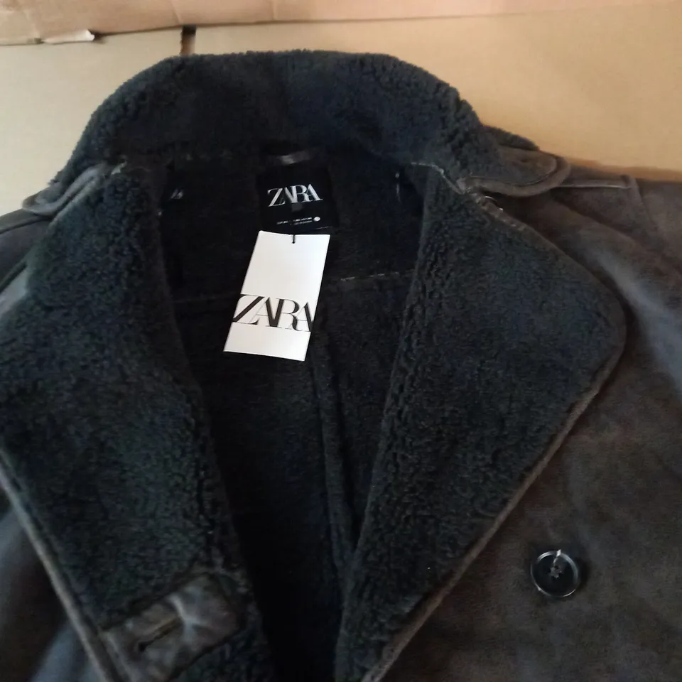 ZARA BROWN FLEECE LINED COLLARED COAT - XS