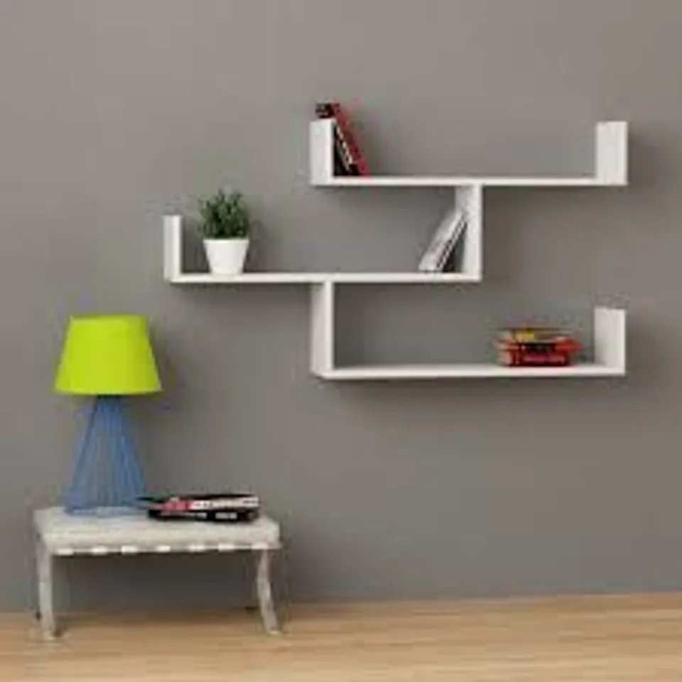 BOXED TIBET WALL MOUNTED MODERN BOOKCASE DISPLAY UNIT W 119CM IN WHITE 