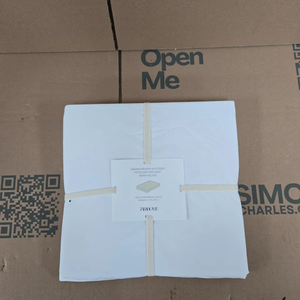 ZARA HOME FITTED BOTTOM SHEET - 140 X 200 CM, 100% COTTON PERCALE (300TC) - WHITE