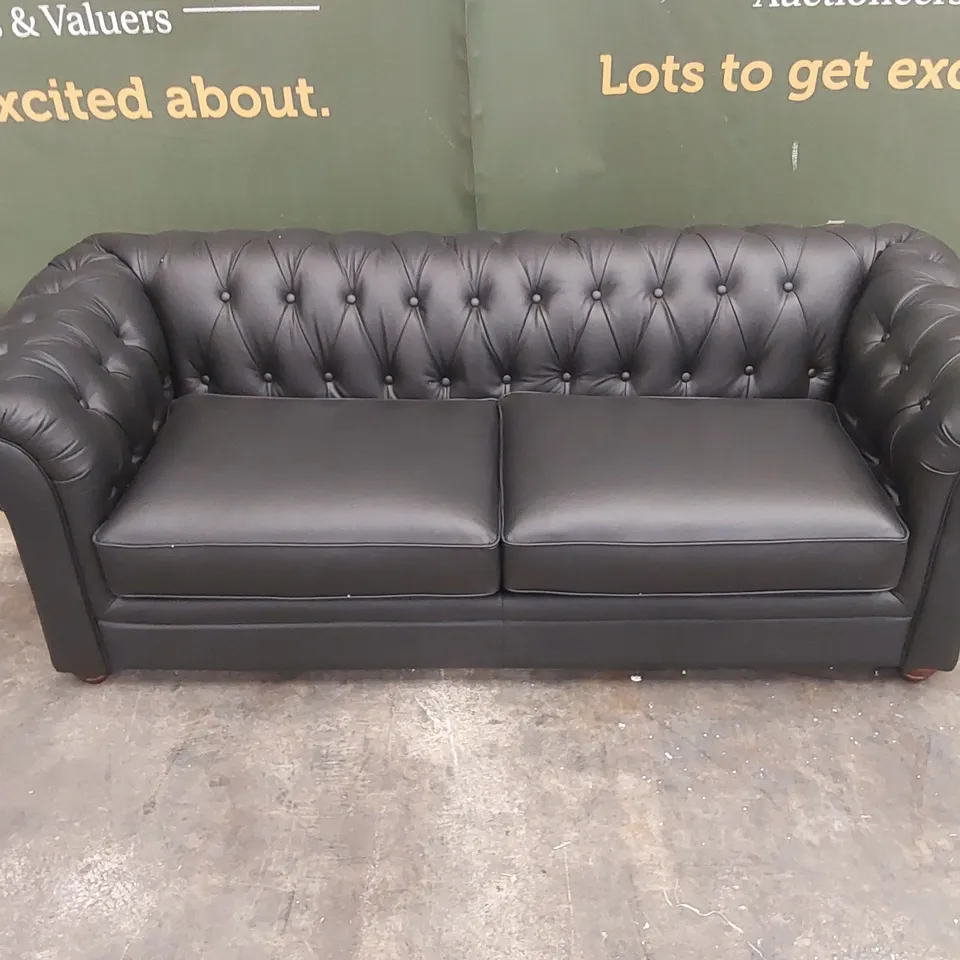 QUALITY DESIGNER BAKERFIELD 3 SEATER LEATHER/FAUX LEATHER COMBO SOFA - BLACK